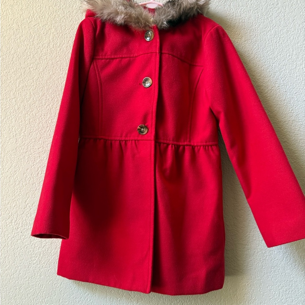 Crazy 8 Red Pea Coat with Faux Fur Hood
